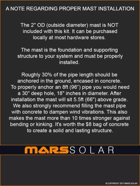 Mars Solar V2.0 Eagle Solar Panel Rack / 2" (OD) Pole Mount Fits 40W - 700W 11