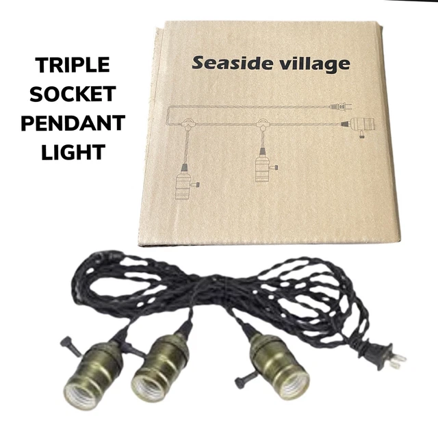 TRIPLE LIGHT SOCKETS Pendant Hanging Light Cord Kit Plugin Light