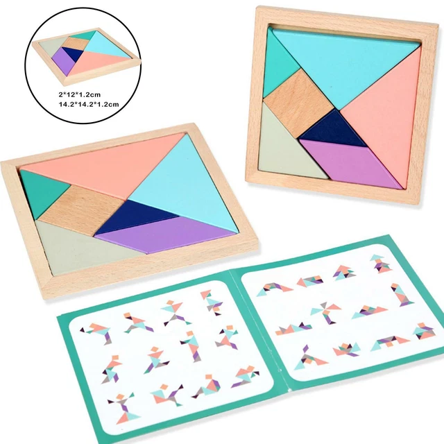 MONTESSORI KIDS WOODEN Tangram Puzzle Brain Teaser Shape Block ...