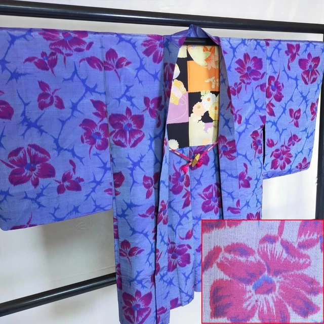 Japanese Vintage Kimono robe Meisen Haori doress jacket Rose Flower pattern k672