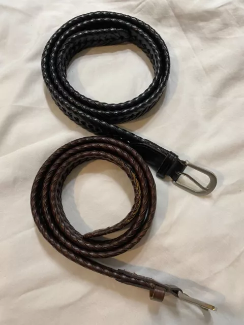 Lot of 2 Wrangler Braided Leather Belts w/ Silver Metal Buckle Men's Size 42