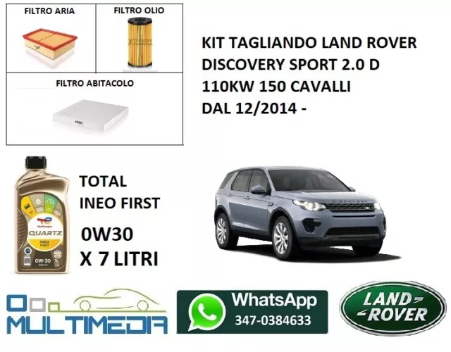 Tagliando Filtri + Olio Total 0W30 Land Rover Discovery Sport 2.0 110Kw 150Cv