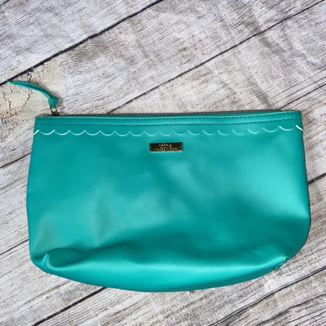 trina turk Scalloped Edge Turquoise Teal Toiletry Makeup Bag  12”