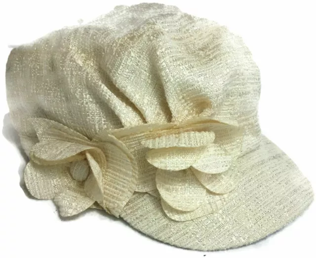 Womens Modcap Metallic Floral Hat Ivory Shimmer COLLECTION XIIX $24 - NWT