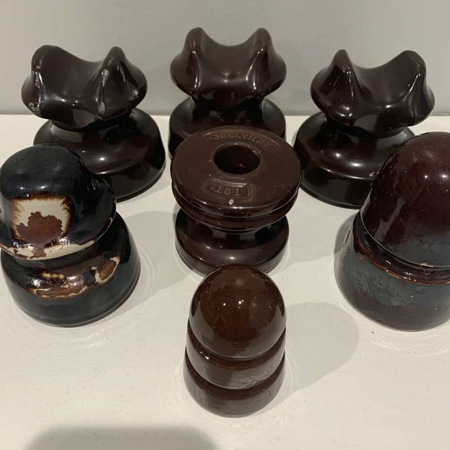 Lot of 7 Vintage Glazed Ceramic Brown Insulators