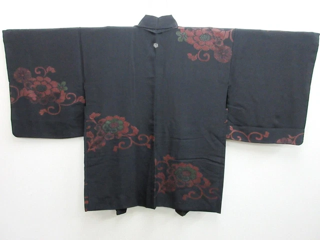 8002N1 Silk Vintage Japanese Kimono Haori Jacket Flower Urushi