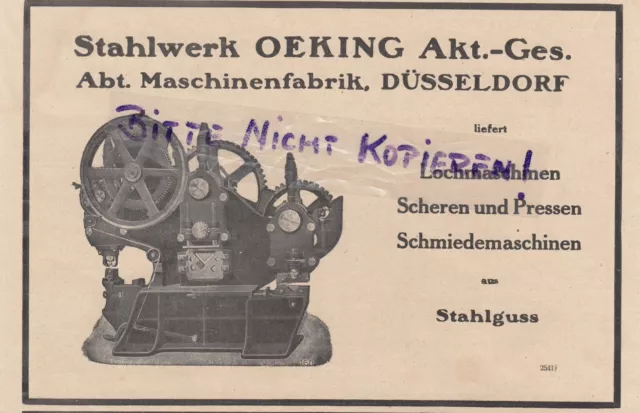 DÜSSELDORF, Werbung 1917, Stahlwerk Oeking AG Maschinen-Fabrik Lochmaschinen