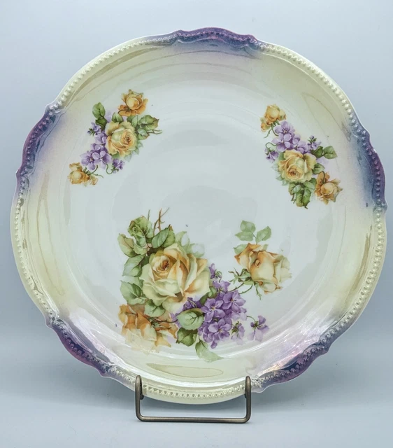 Large PK Silesia Koenigszelt Transfer Plate, Yellow Rose, Violets, 12"