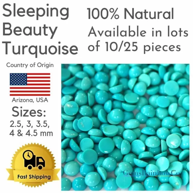 Sleeping Beauty Turquoise Natural Round Cabochon 2, 3, 3.5, 4 & 4.5 mm in lots