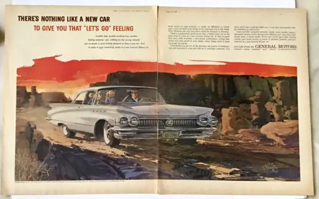 Two magazine ad for Buick - 1960 Electra hardtop in Valley of The Goblins Utah