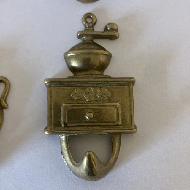 4 Brass Teapot ,coffee Wall Hook Kettle Decorative Ornate Hanger 3" Vintage 5