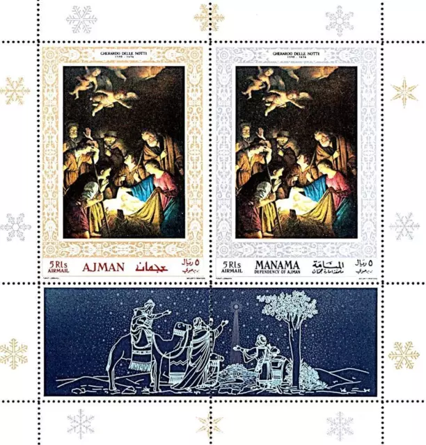 Manama/Ajman/Uae 1973 Christmas / Italian Paintings S/S Mnh Angels, Madonna