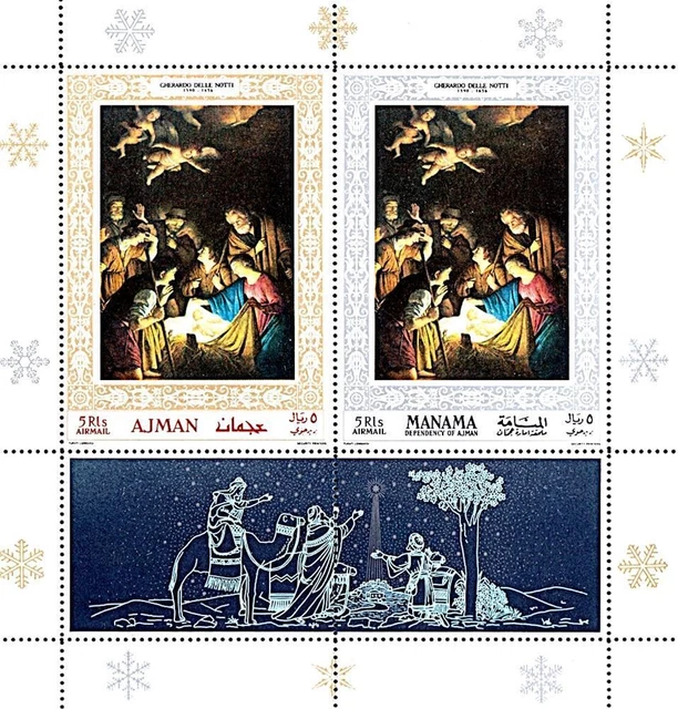 Manama/Ajman/Uae 1973 Christmas / Italian Paintings S/S Mnh Angels, Madonna