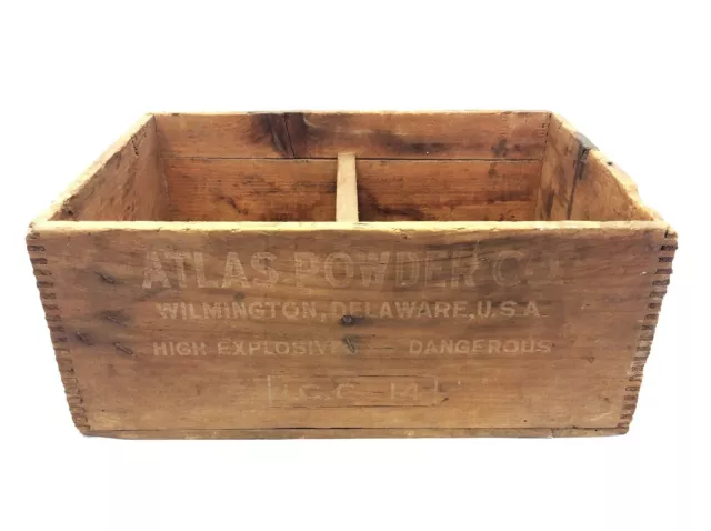 Antique Old Wood Wooden Finger Joint Construction Atlas Powder Advertising Box