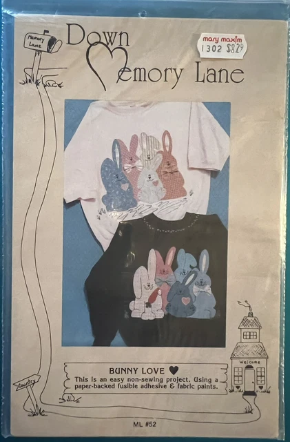 Patrones de aplique de amor Down Memory Lane Bunny Love proyectos vintage sin costura nuevos