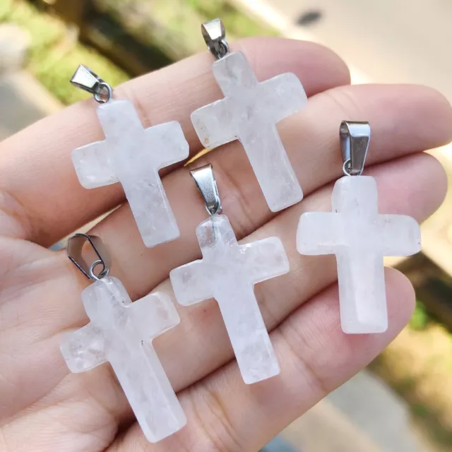Rock Quartz Gem Tree Of Life Necklace Chakra Cross Reiki Healing Amulet