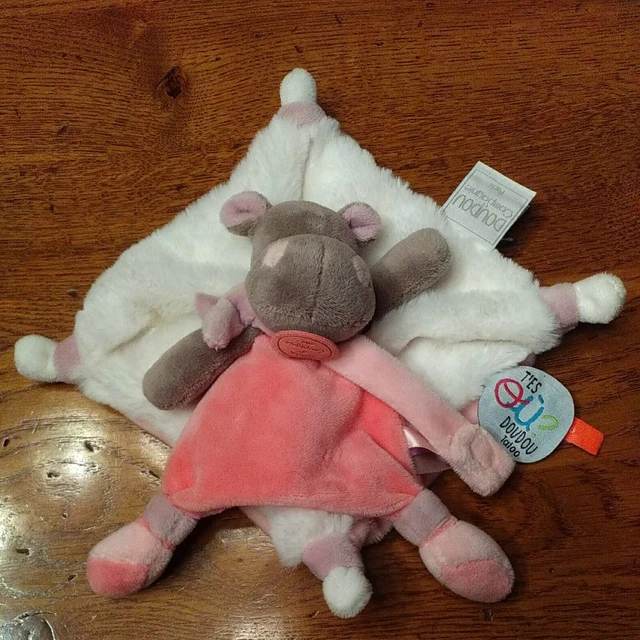 DOUDOU ET COMPAGNIE hippopotame blanc rose tatoo ÉTAT NEUF attache tétine