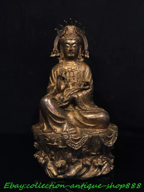 Rare Old Chinese Buddhism Bronze Gilt Seat Kwan-yin Guan Yin Goddess Tara Statue