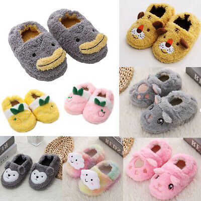 Kids Boys Girls Cartoon Animals Slippers Winter Warm Plush Baby Home Shoes 1-6 Y