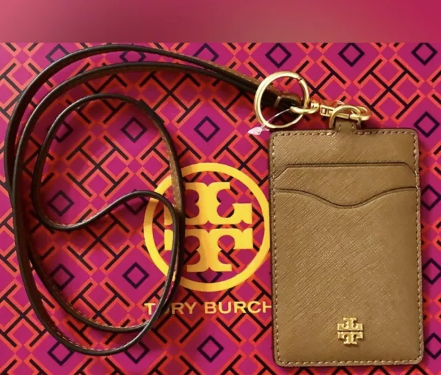 NWT Tory Burch Emerson Lanyard ID Credit Card Holder Patent Leather Optic  White
