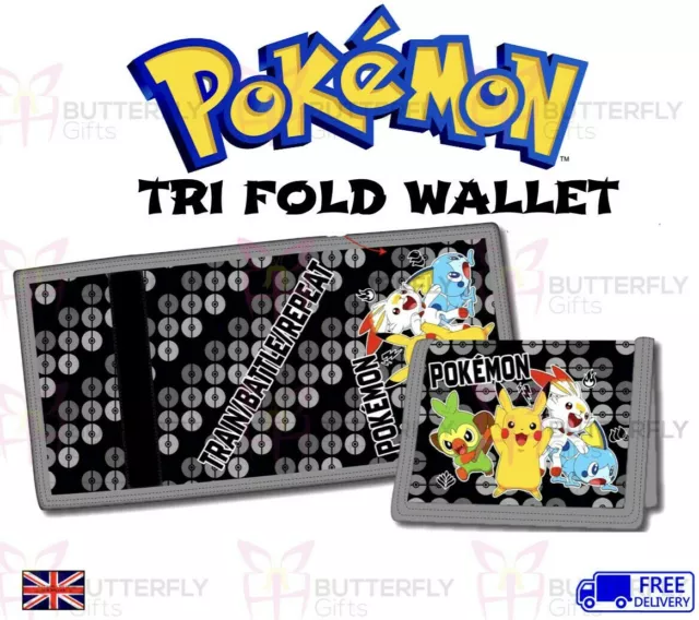 New Official Pokemon Coin Card Tri-Fold Wallet Kids Boys Girls