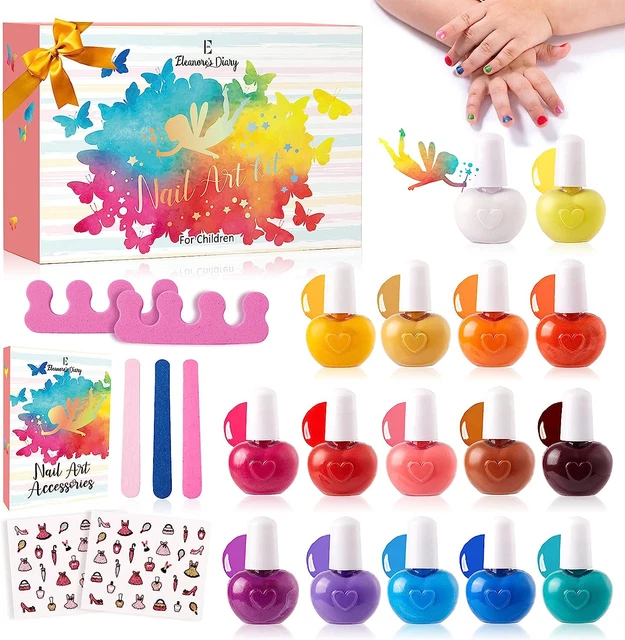 Juego de esmalte de uñas para niños para niñas, Eleanore's Diary 16X 5ml no tóxico seguro para pelar