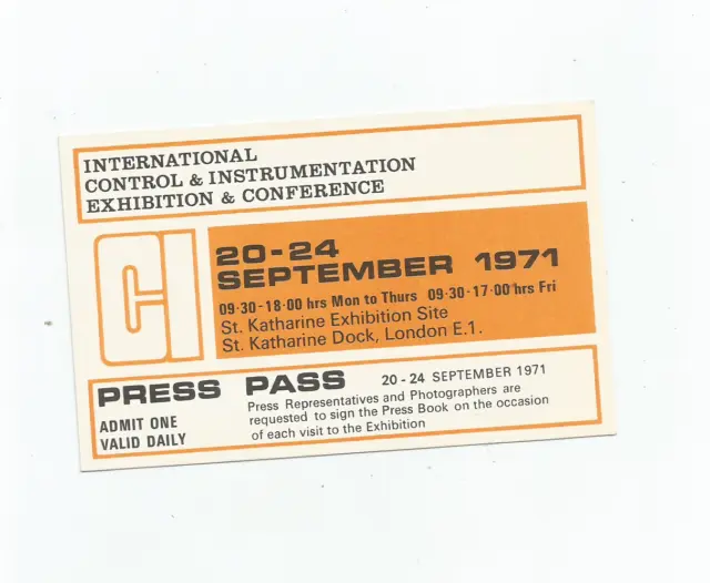 international control & instrumentation exbtn press pass 1971 ticket
