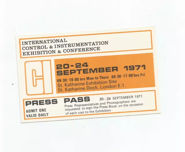 international control & instrumentation exbtn press pass 1971 ticket