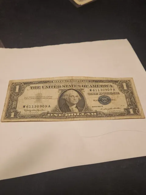 Series 1957 B Silver Certificate One Dollar Bill  Blue Seal