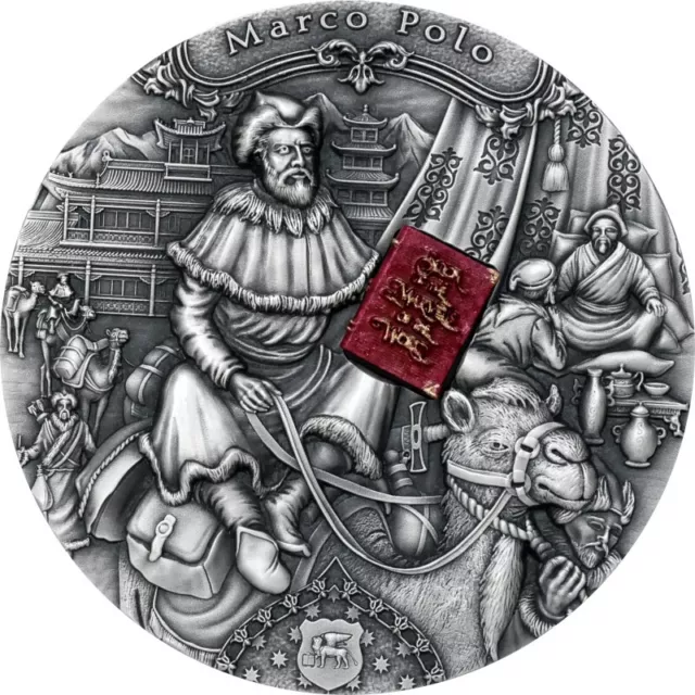 2022 $5 Niue Famous Explorers MARCO POLO Antique Finish 2 Oz Silver Coin.