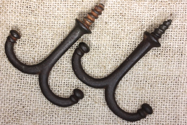 2 Old Coat Hooks Under Shelf Mug Hangers Farmhouse Vintage 1880’s Rustic 2 5/8" 2