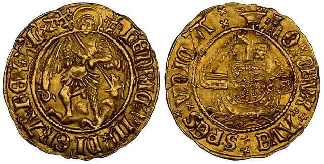 England Henry VIII. (1509-26)(Castle) AV Half Angel. NGC MS63. SCBC-2266; Fr-156