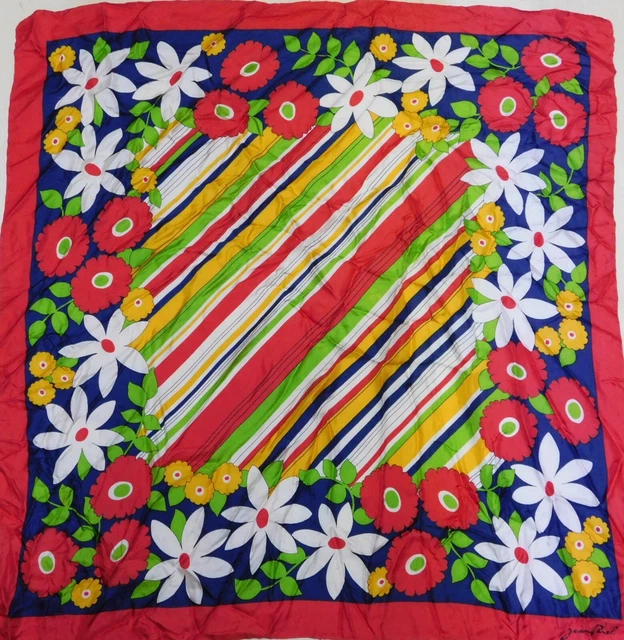 Foulard En Soie 100% Pure Vintage - 74x76cm, Multicolore, Occasion Très Bon état
