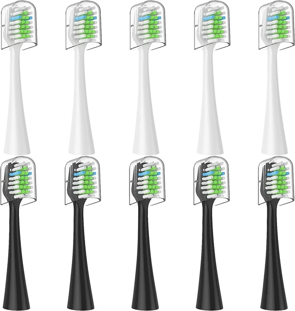 Cabezales de repuesto para cepillo de dientes Meruyoo, paquete de 10, 5 blancos + 5 negros