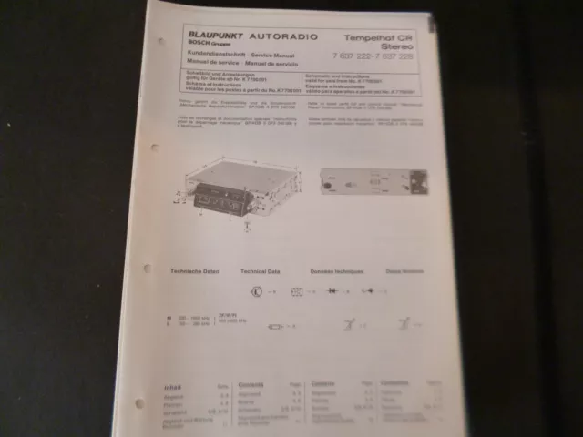 Original Service Manual Schaltplan Blaupunkt Tempelhof CR Stereo