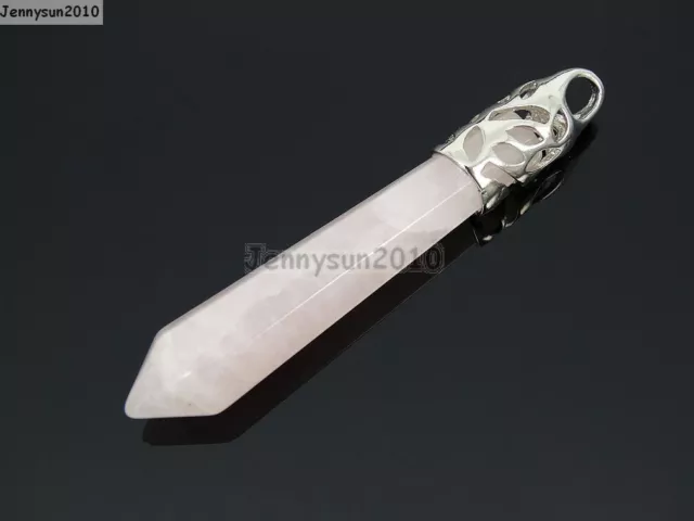 Natural Gemstone Long Hexagonal Pointed Reiki Chakra Pendant Charm Silver Plated