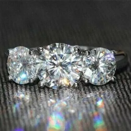 Bague de mariage en diamant simulé taille ronde 4 carats, 3 pierres,...