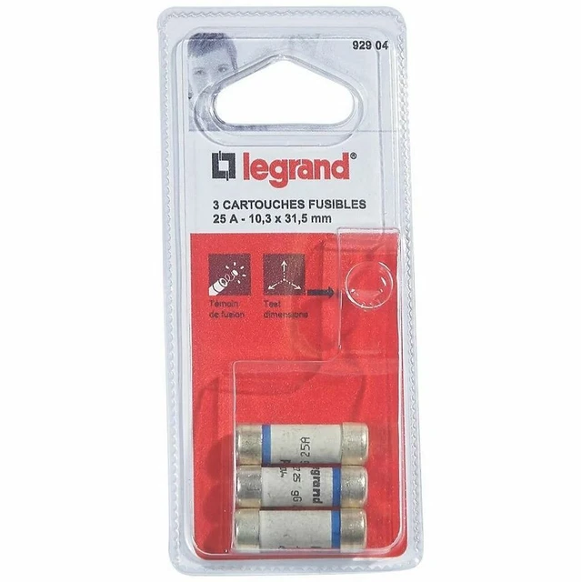 LEGRAND - Fusible Cartouche à témoin 25 Ampères 10.3x31.5mm - BOITE DE 3 - 25A