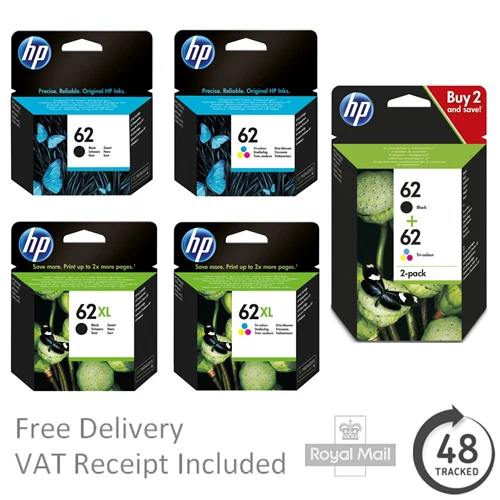 Original HP 62 / 62XL Black / Colour Ink Cartridges for ENVY 5540 Printers