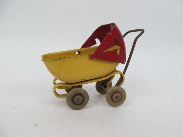 Vintage Pressed Steel Toy Baby Buggy Stroller Carriage