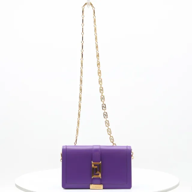 Versace Greca Goddess Mini Bag Womens Purple Leather Chain Strap Rrp £1110