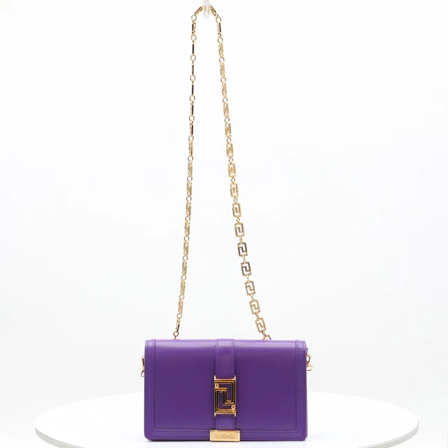 Versace Greca Goddess Mini Bag Womens Purple Leather Chain Strap Rrp £1045 Ad