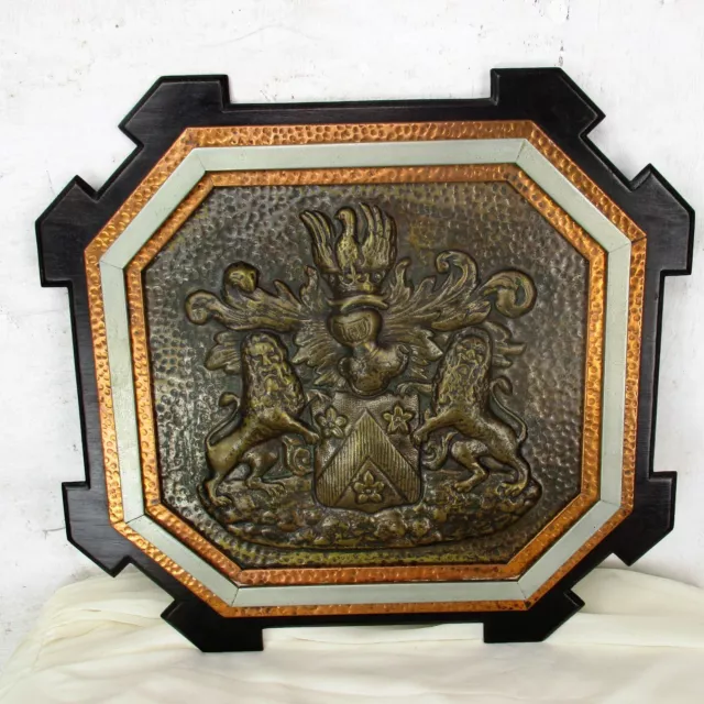 Copper Brass Wood Ornate  Gothic Shield Wall Decor  Family Crest Heraldic HTF
