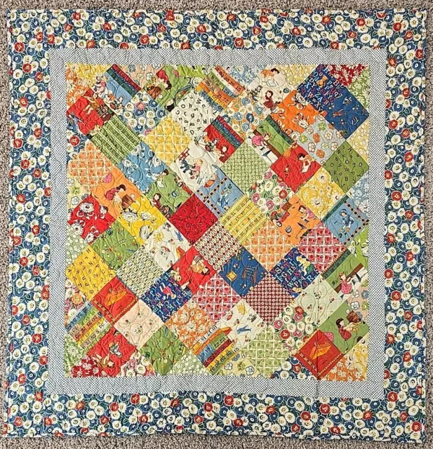 New One of a Kind Handmade Baby Vintage School Machine finished Quilt 49x49