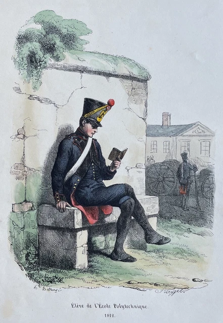 Napoléon Elève de l’école polytechnique Gravure couleur v. 1840 par Bellangé