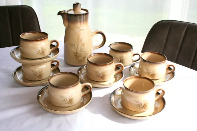 Denby MEMORIES (1979-1987) - 6 Cups & Saucers, Coffee Pot & Milk Jug