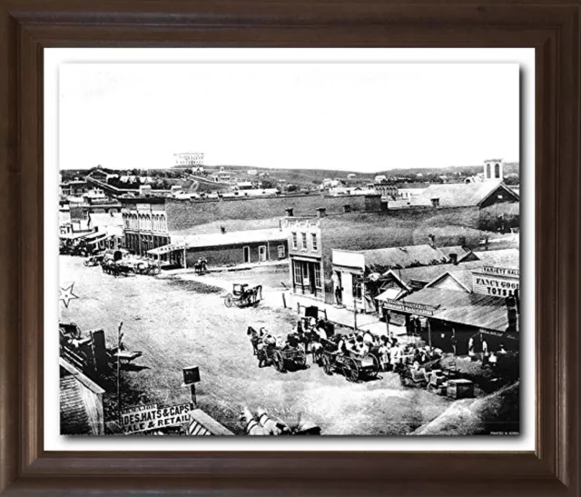 Omaha NB, Farnam & 13th 1860 Brown Rust Framed Wall Decor Art Print Picture