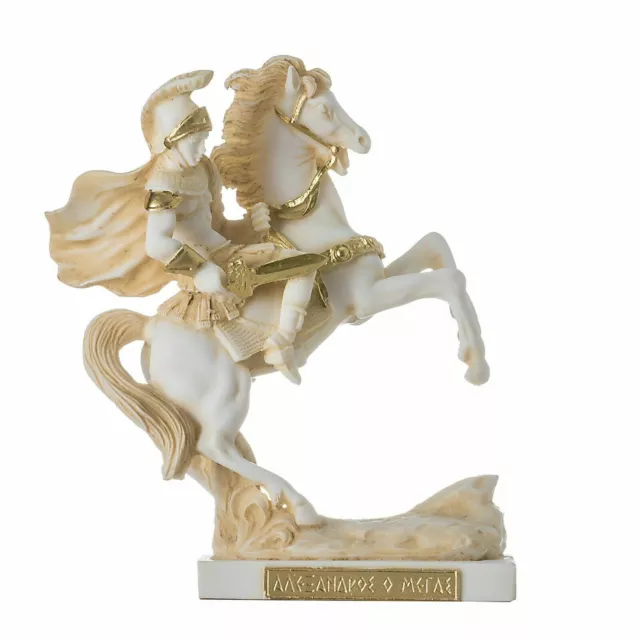 Alexander der Große von Mazedonien in seinem Pferd Bucephalus Statue Goldton 7"