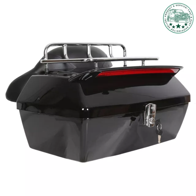 Tour Pack Trunk Tail Luggage Box W/ Light + Top rack + Backrest For Harley Honda