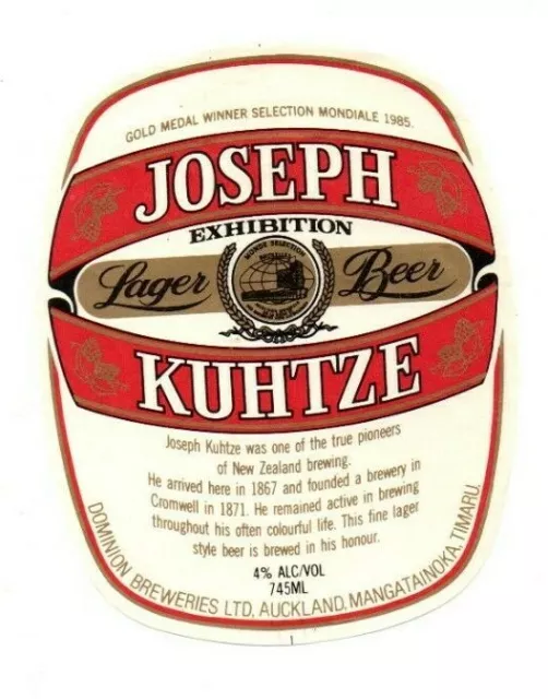 New Zealand Beer Label - Dominion Breweries Ltd, Auckland - Joseph Kuhtze Lager